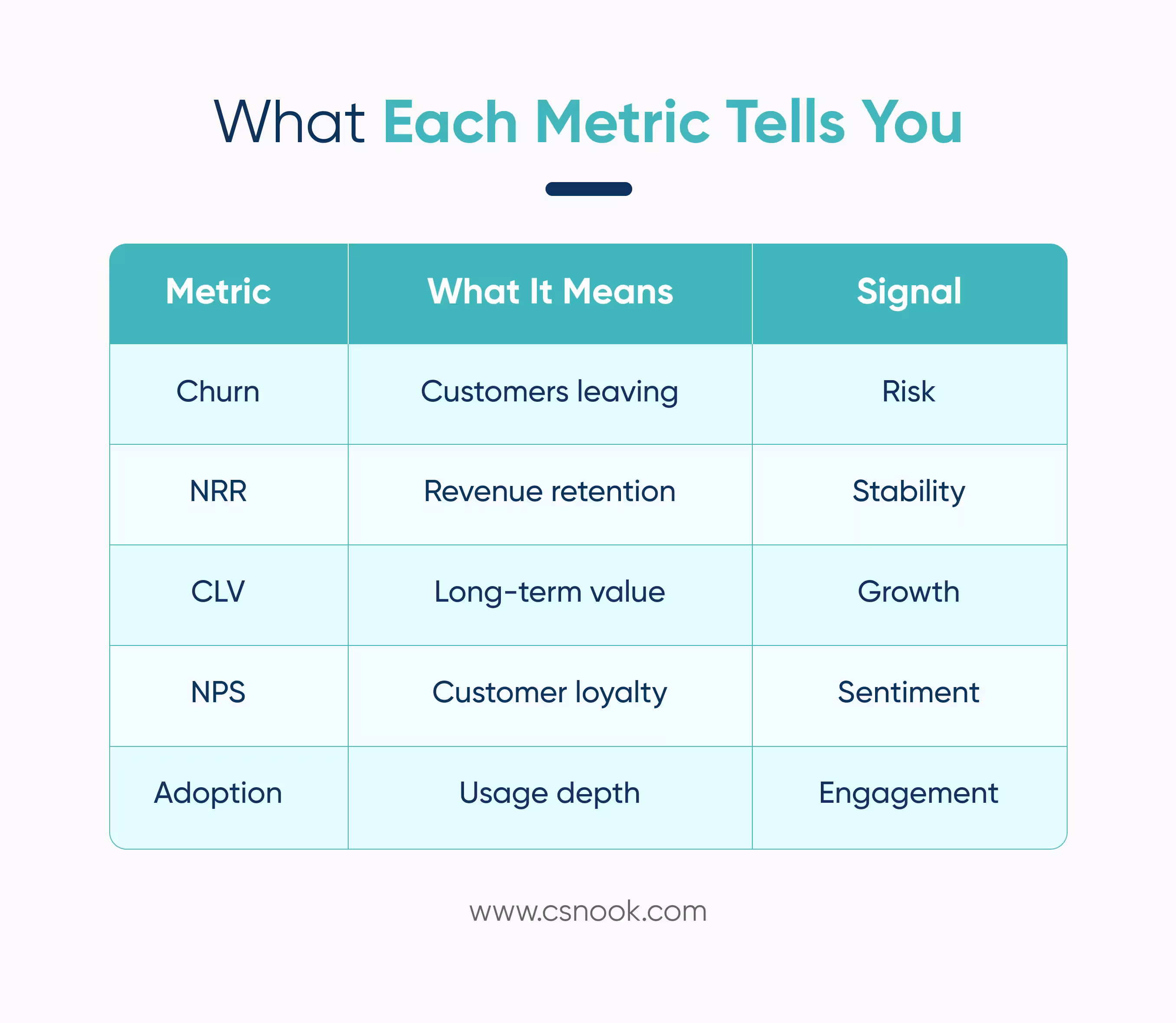 what each customer success metrics suggessts

